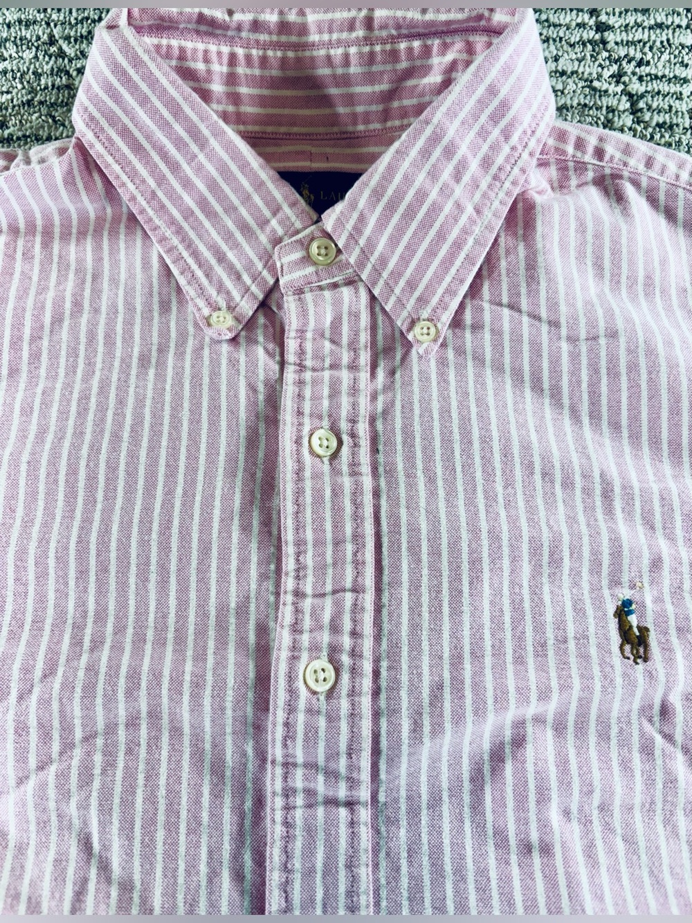 Polo Ralph Lauren Men’s Large Pink/White Striped Custom Fit Button Down Shirt